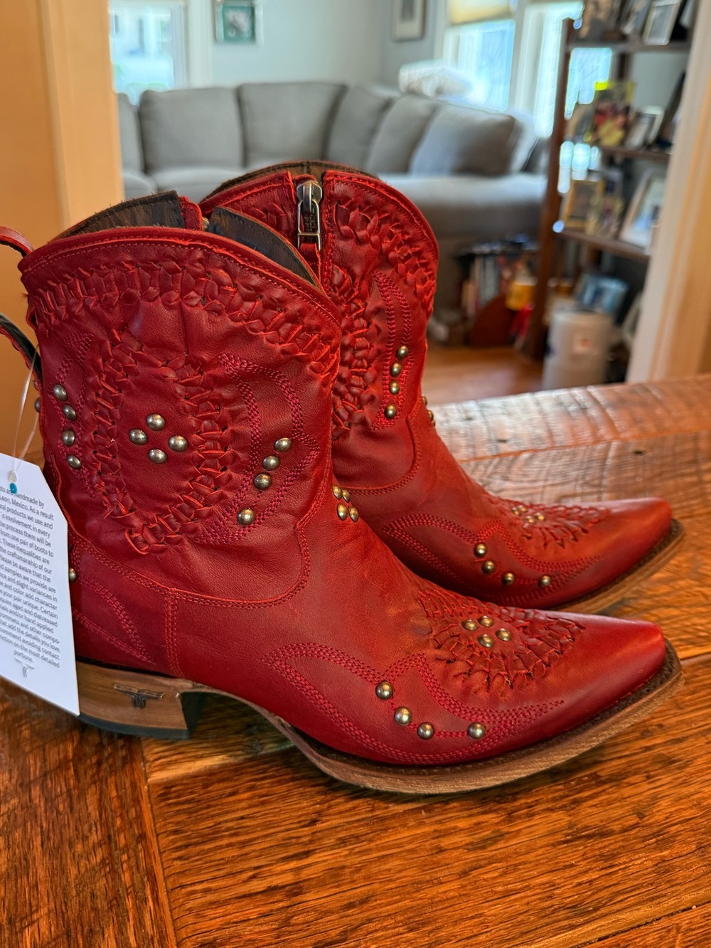 Lane Cossette Cowgirl Red Studded Western Ankle Booties for Women